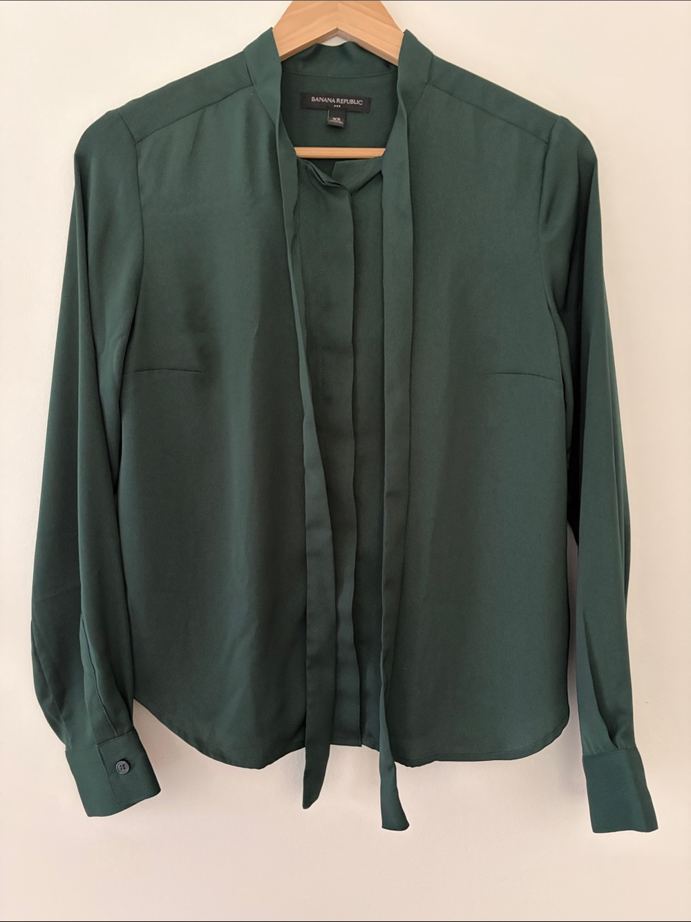 Banana Republic Factory Dark Green Tie-Neck Blouse